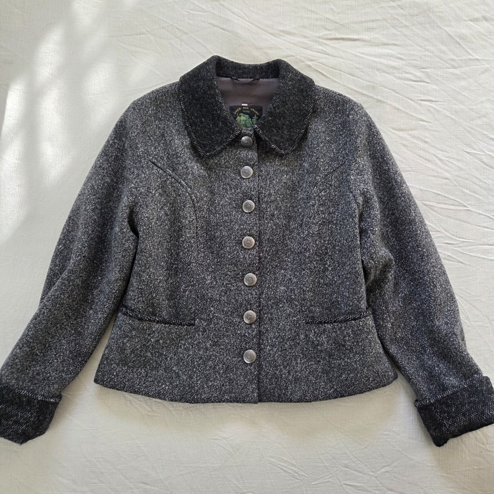 Vintage Pure New Wool Women's Gray Jacket Blazer Sweater Small Medium 40 German